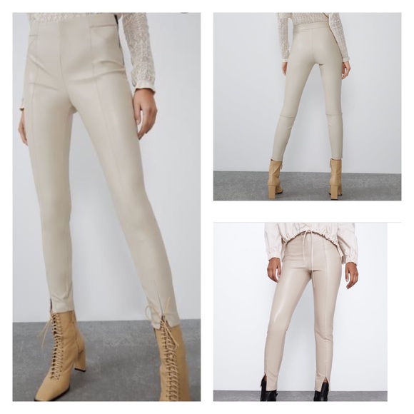 Zara Pants - Zara Cream Faux Leather Leggings Pants XXL